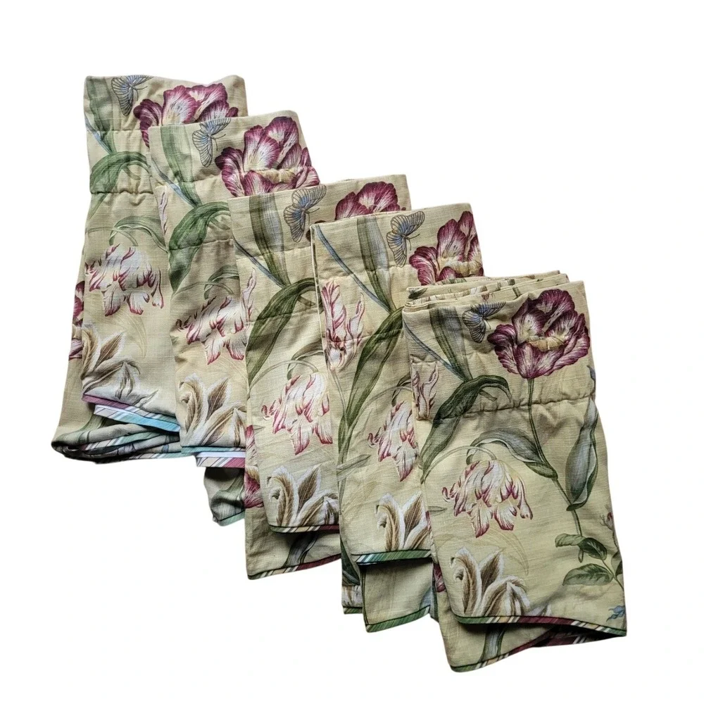 Waverly Somerset Botanical Floral Valance Curtain Panel Yellow Tulips Lot of 5